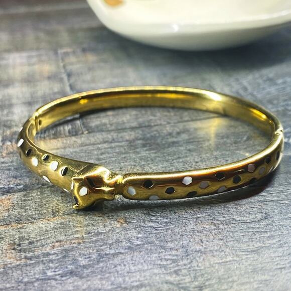 NEW Spotted Leopard Gold Bangle Bracelet - Picture 13 of 15